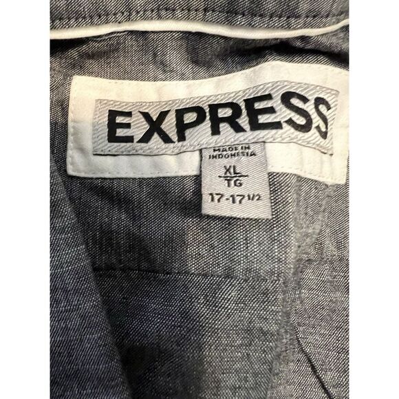 Express Mens Button Up Shirt Gray Long Sleeve Fitted Spread Collar Pocket XL - Picture 6 of 7